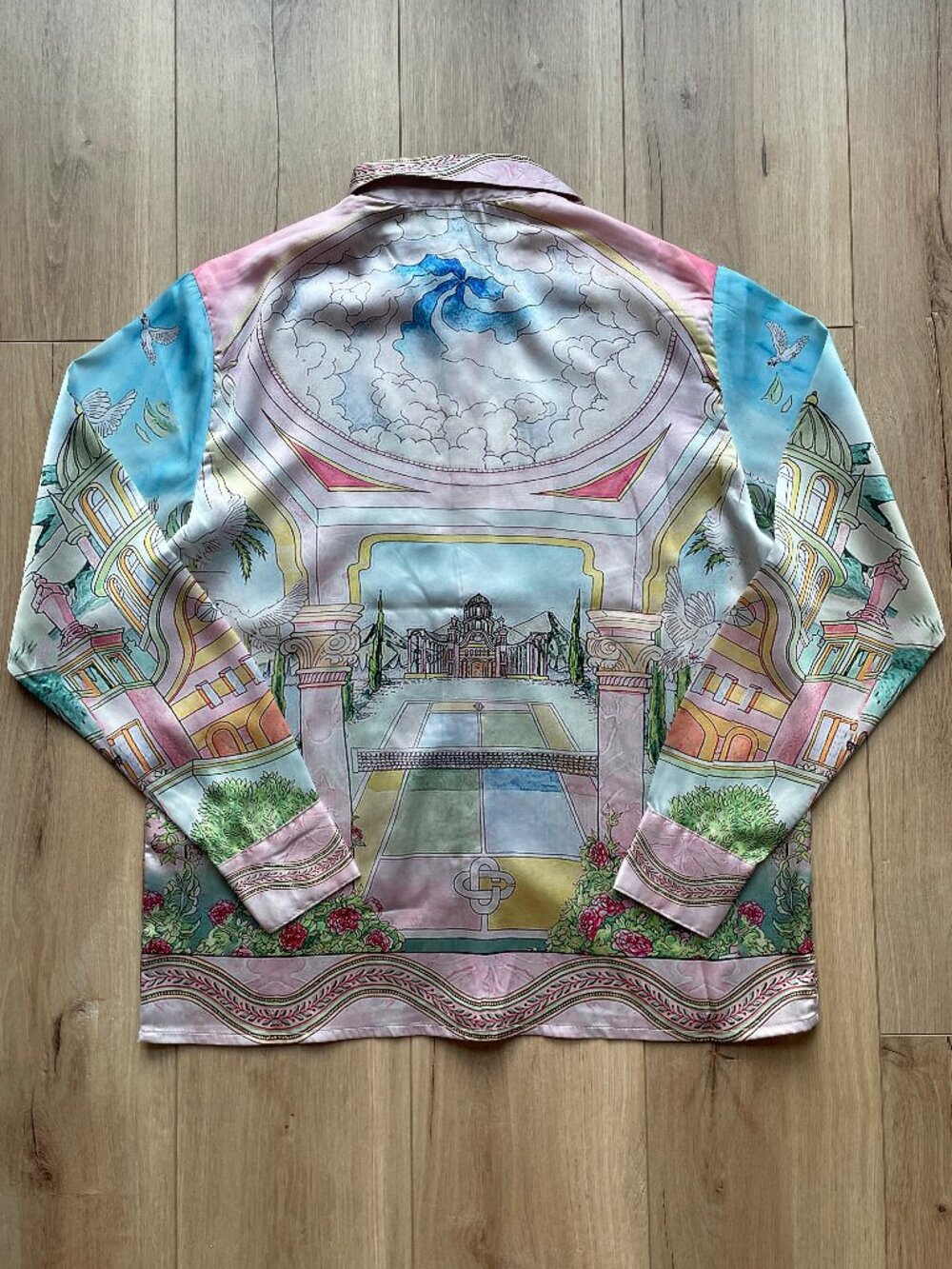 Casablanca Men's Palace Print Long Sleeve Silk Feel Shirt Multicolor XXL